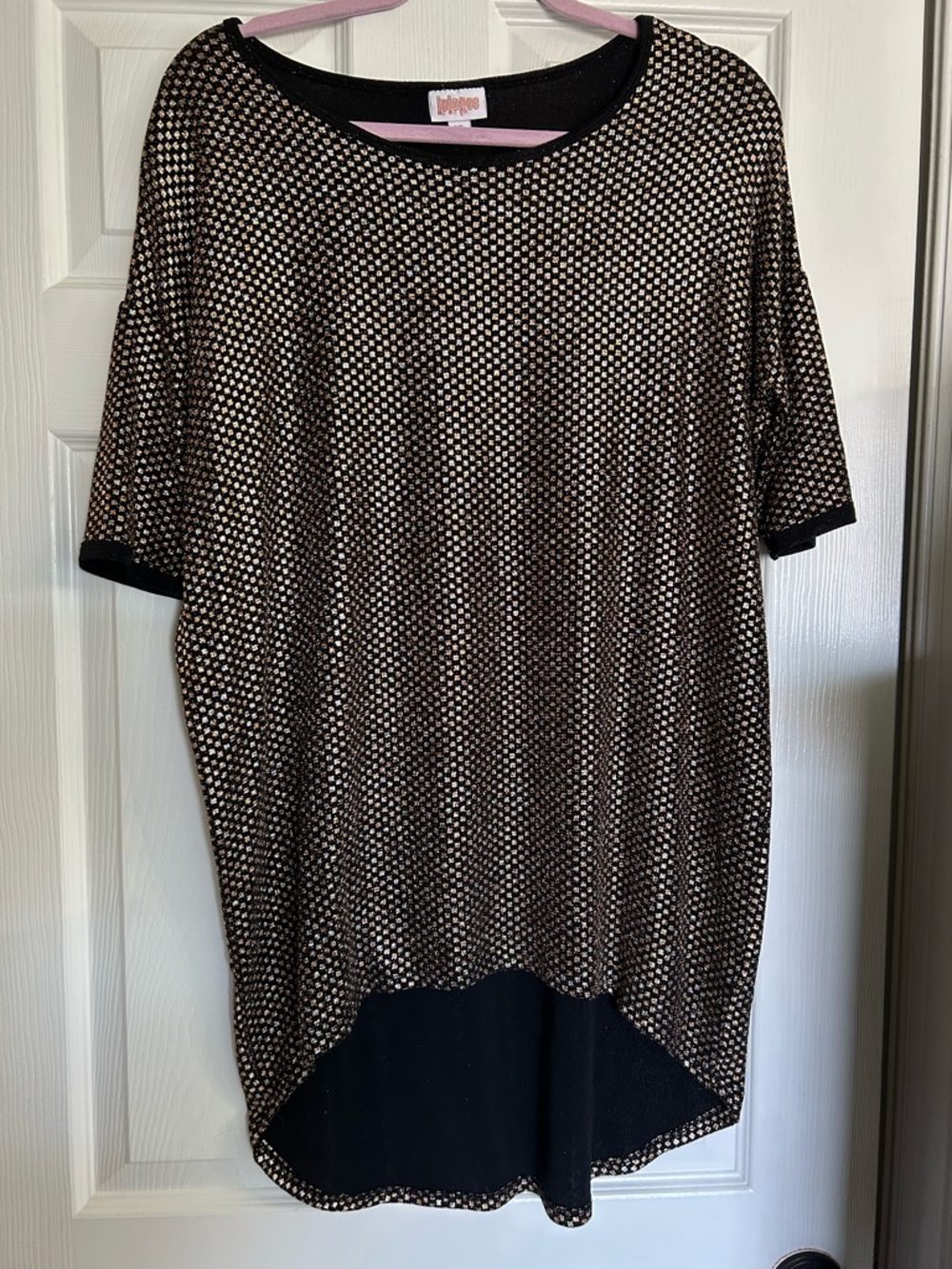 LuLaRoe Irma Top - Black with Gold and Silver Metallic Dots